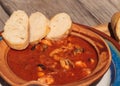 Seafood cioppino with French bread Royalty Free Stock Photo