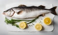 Fresh Cod with Dill and Lemon on board, AI Generated Royalty Free Stock Photo