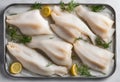 Fresh cod fillet with dill and lemon, AI Generated Royalty Free Stock Photo