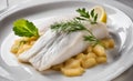 Delicious steamed cod with dill and lemon, AI Generated Royalty Free Stock Photo
