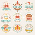 Seafood Colored Restaurant Emblems Royalty Free Stock Photo