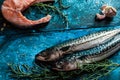 Seafood composition with raw mackerel and salmon fillet