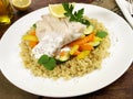 Seafood - Cooked Pollack Fish with Quinoa Royalty Free Stock Photo
