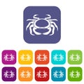 Seafood crab icons set flat