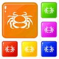 Seafood crab icons set vector color