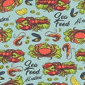 Seafood delicacy colorful seamless pattern