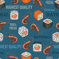 Seafood delicacy seamless pattern colorful