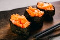 Seafood delicatessen salmon gunkan maki sushi roll