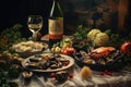 Seafood Delights: Table Set with Fresh Catch in Restaurant or Home for a Gourmet Dining Experience Royalty Free Stock Photo