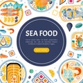 Seafood Design with Fish and Shellfish Dish Served on Plate Vector Template Royalty Free Stock Photo