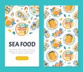 Seafood Design with Fish and Shellfish Dish Served on Plate Vector Template Royalty Free Stock Photo