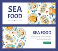 Seafood Design with Fish and Shellfish Dish Served on Plate Vector Template Royalty Free Stock Photo