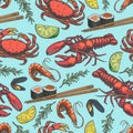Seafood dinner colorful seamless pattern