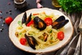 Seafood fettuccine pasta