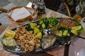 Seafood fish platter in Croatia with tuna fish Calamari and spinat potato