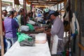 Seafood at the fishmongers stalls in Caleta Portales, Valparaiso, Chile