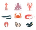 Seafood flat vector illustration set