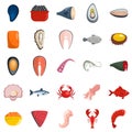 Seafood fresh fish food icons set isolated