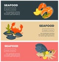 Seafood fresh fish menu vector web banners design template