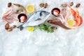 Seafood. Fresh fish and sea food on ice, shot from above Royalty Free Stock Photo