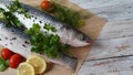 Seafood fresh mullet fish with lime, herbs and spices Royalty Free Stock Photo