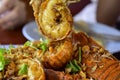 Seafood Garlic fried crayfish and steamed rice are delicious