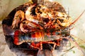 Seafood grill on the beach. Lobster and fish BBQ Royalty Free Stock Photo