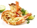 Seafood - Grilled King Prawn - Tiger Prawn isolated on white Background Royalty Free Stock Photo