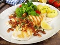 Seafood - Grilled Plaice Fish Fillet with Bacon