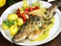 Seafood - Grilled Trout with Potatos and Salad