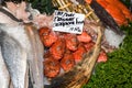 Seafood on ice at the fish market Royalty Free Stock Photo