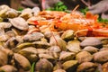 Seafood on ice at the fish market in Barcelona Spain Royalty Free Stock Photo