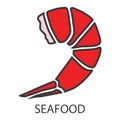 The seafood icon with the inscription. The red tail of a boiled shrimp with a gray outline. A product that causes an allergic reac