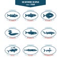 Seafood icons. Fish icons