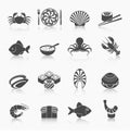 Seafood icons set black