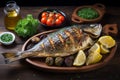Seafood indulgence Grilled Dorade Royale fish with fresh, baked veggies