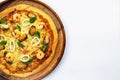 Seafood Italian Pizza on white background. copy space