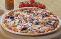 Seafood Italian Pizza on wood dish