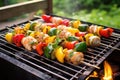 seafood kebabs roasted on an outdoor backyard grill