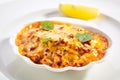 Seafood lasagna portion closeup Royalty Free Stock Photo