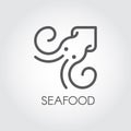 Seafood line icon. Contour image of lobster or squid. Underwater animal silhouette. Food series label. Vector