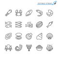 Seafood line icons. Editable stroke