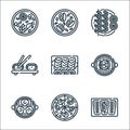 Seafood line icons. linear set. quality vector line set such as fish, pizza, scallop, fish, sashimi, sushi, shrimp, mussel