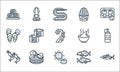 seafood line icons. linear set. quality vector line set such as mackerel, sea urchin, shrimp, sardine, oyster, mussel, soup, fried