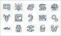 seafood line icons. linear set. quality vector line set such as mussel, sardine, mackerel, jellyfish, pickles, lobster, sashimi,