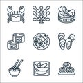 seafood line icons. linear set. quality vector line set such as roll fish, kazunoko, caviar, mussel, tom yum, tuna, oyster,