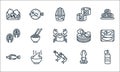 seafood line icons. linear set. quality vector line set such as sauce, shrimp, catfish, squid, soup, salmon, oyster, tuna, puffer