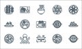 seafood line icons. linear set. quality vector line set such as scallop, fish, mussel, tom yum goong, octopus, fried rice, fish,