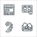 seafood line icons. linear set. quality vector line set such as steamed fish, tentacles, claw