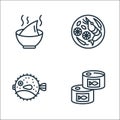 Seafood line icons. linear set. quality vector line set such as tuna, puffer fish, tom yum